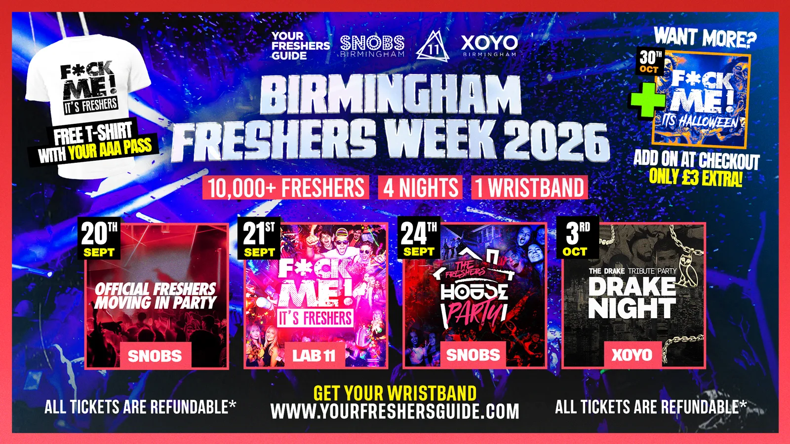 Birmingham Freshers Week 2026 - Official Your Freshers Guide - Includes Snobs, LAB11, XOYO & More! | Birmingham Freshers 2026