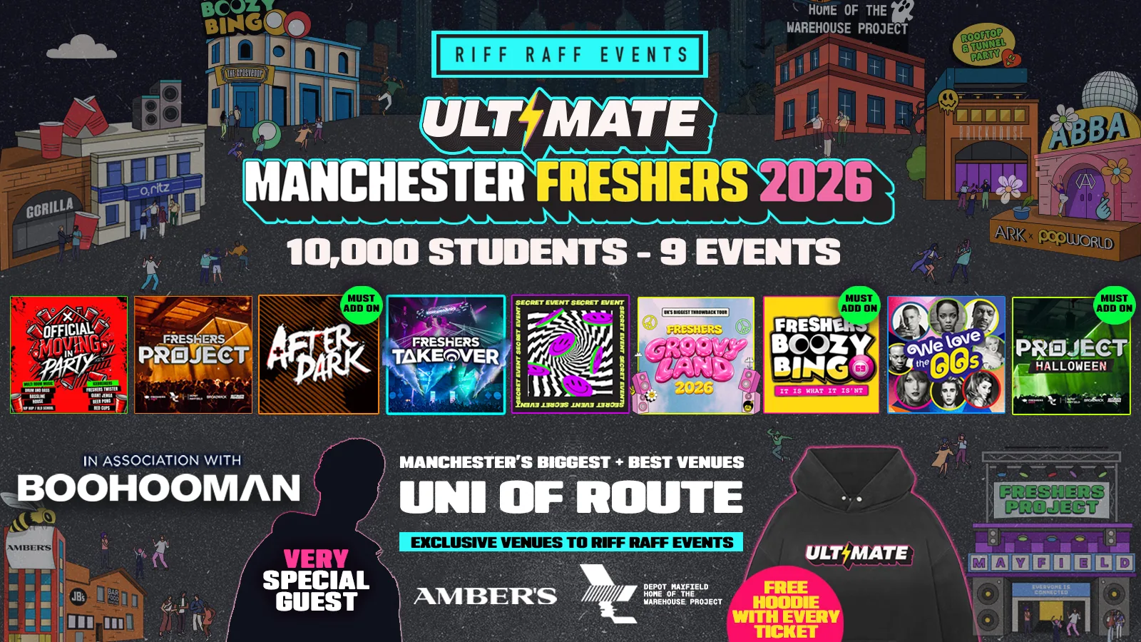 ULTIMATE RIFF RAFF FRESHERS 2026 ⚡️ UNI OF ROUTE - Official Student Partners with BoohooMAN 👕 Free Hoodie + Huge Artist with Every Ticket - Sold Out 15 Years Running! at Mayfield Depot Home of WHP, Ambers, 256 Fallowfield, Gorilla, Grosvenor, Ark, Kable, Brickhouse, Joshua Brookes