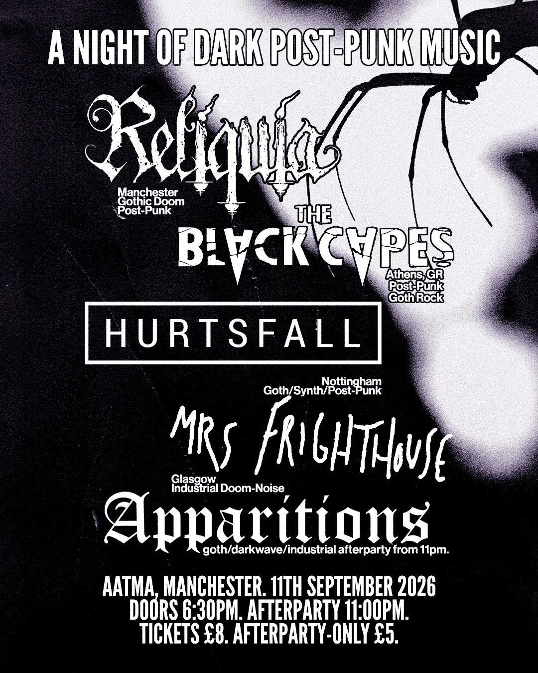 A Night of Dark Post Punk Music - Reliquia, The Black Capes, Mrs. Frighthouse, Hurtsfall at Aatma