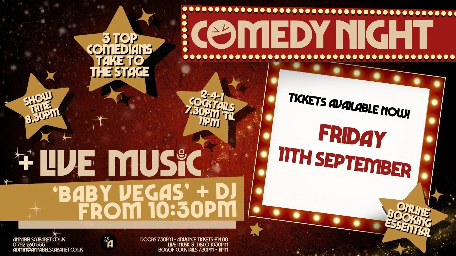Live Music:COMEDY NIGHT + Live Music: Baby Vegas // Annabel's Cabaret & Discotheque at Annabel's Cabaret and Discotheque