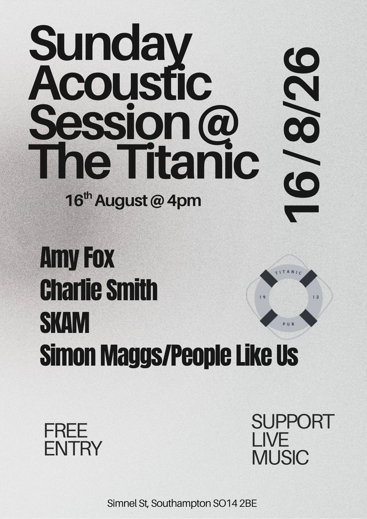 Sunday Acoustic Session @ The Titanic (August) at The Titanic Pub & Kitchen