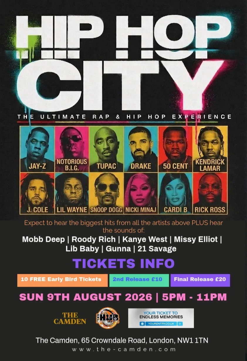 Hip Hop City London 2026 – The Ultimate Rap & Hip Hop Night at The Camden at The Camden