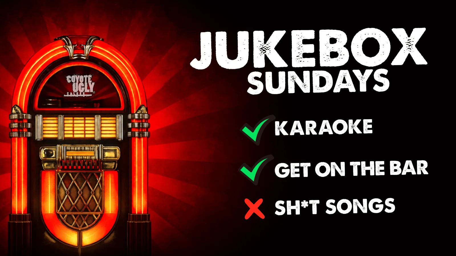 JUKEBOX SUNDAYS - BAR TOP KARAOKE at Coyote Ugly Saloon Birmingham