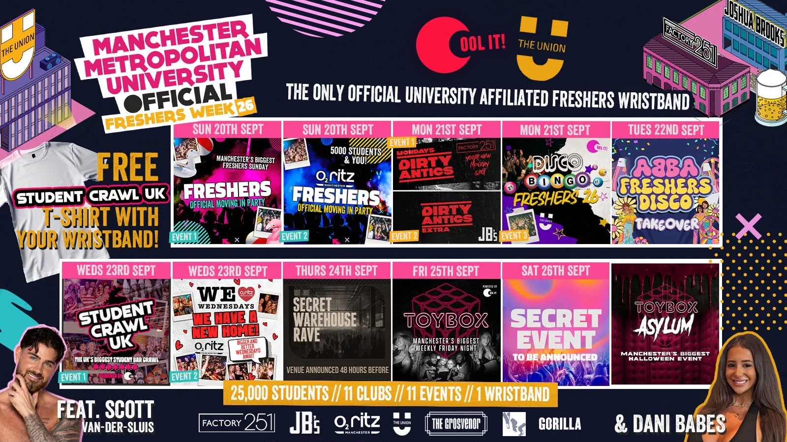 MANCHESTER MET - MMU - OFFICIAL All Access Freshers Wristband 2026 🎟️ YOUR OFFICIAL FRESHERS WRISTBAND - INCLUDES MANCHESTER'S BEST CLUBS / BIGGEST WEEKLY STUDENT BRANDS / SPECIAL GUESTS INCL DANI BABES / SCOTT VAN DER SLUIS & MUCH MORE! ⚡️