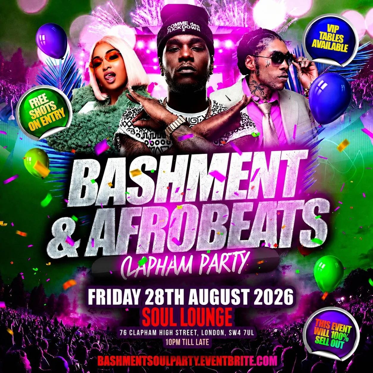 Bashment & Afrobeats Clapham Party - Everyone Free Before 12AM at Soul Lounge