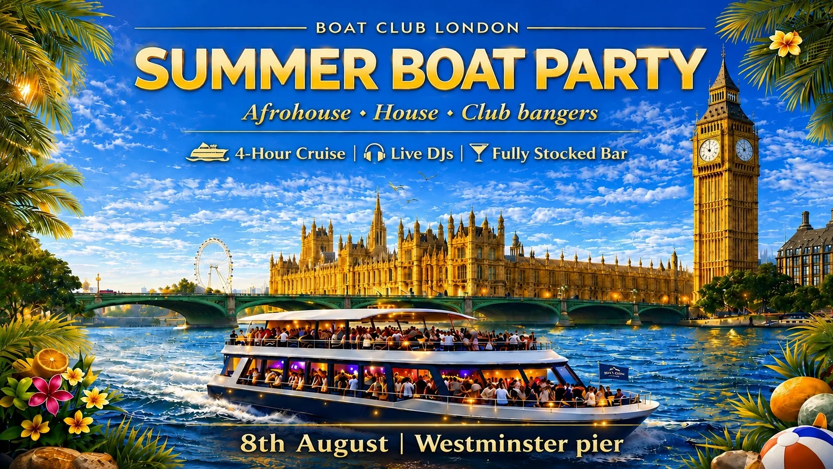 London's Hottest Summer Boat Party at Westminster Pier
