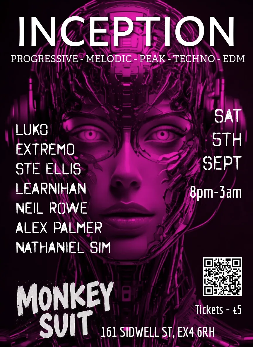 INCEPTION @ MONKEY SUIT EXETER - SAT 5th SEPT