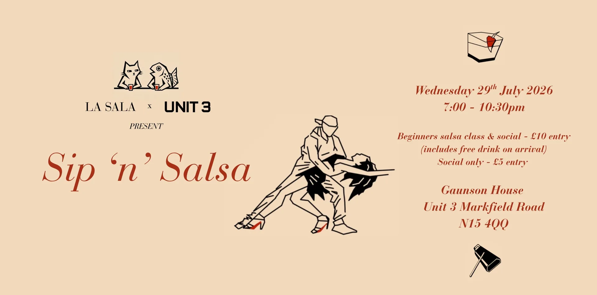 Beginners salsa class & social (INCLUDES FREE DRINK)