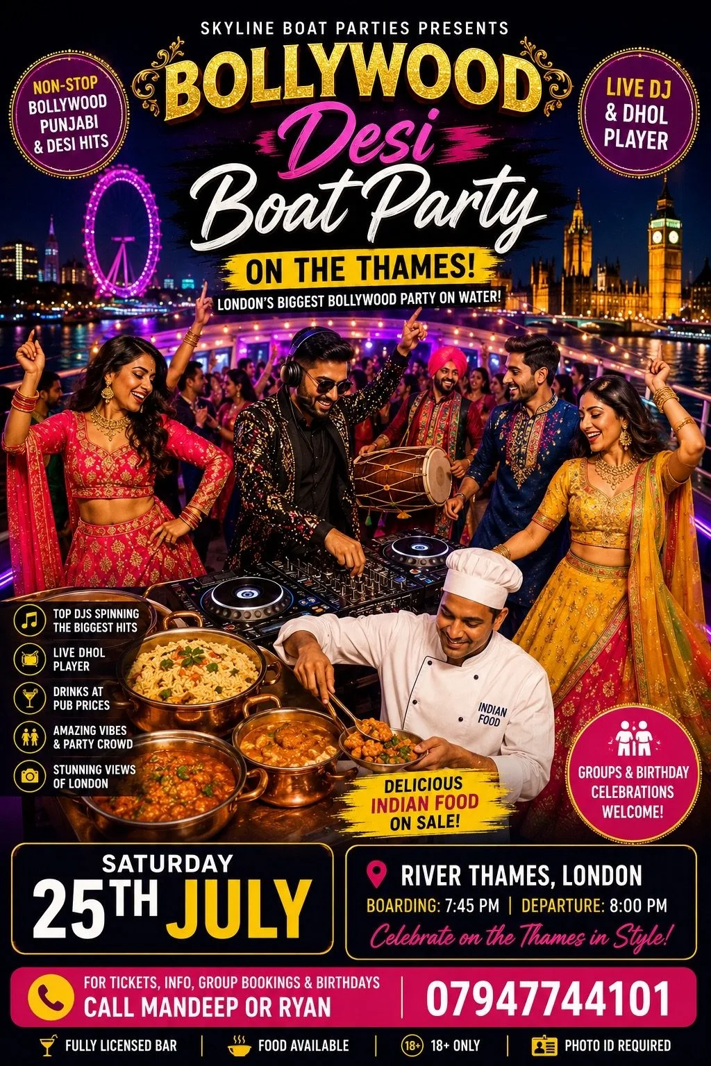 🎉 Bollywood DESI Boat Party on the Thames – only 35 tickets left  🎉 at Crown Pier