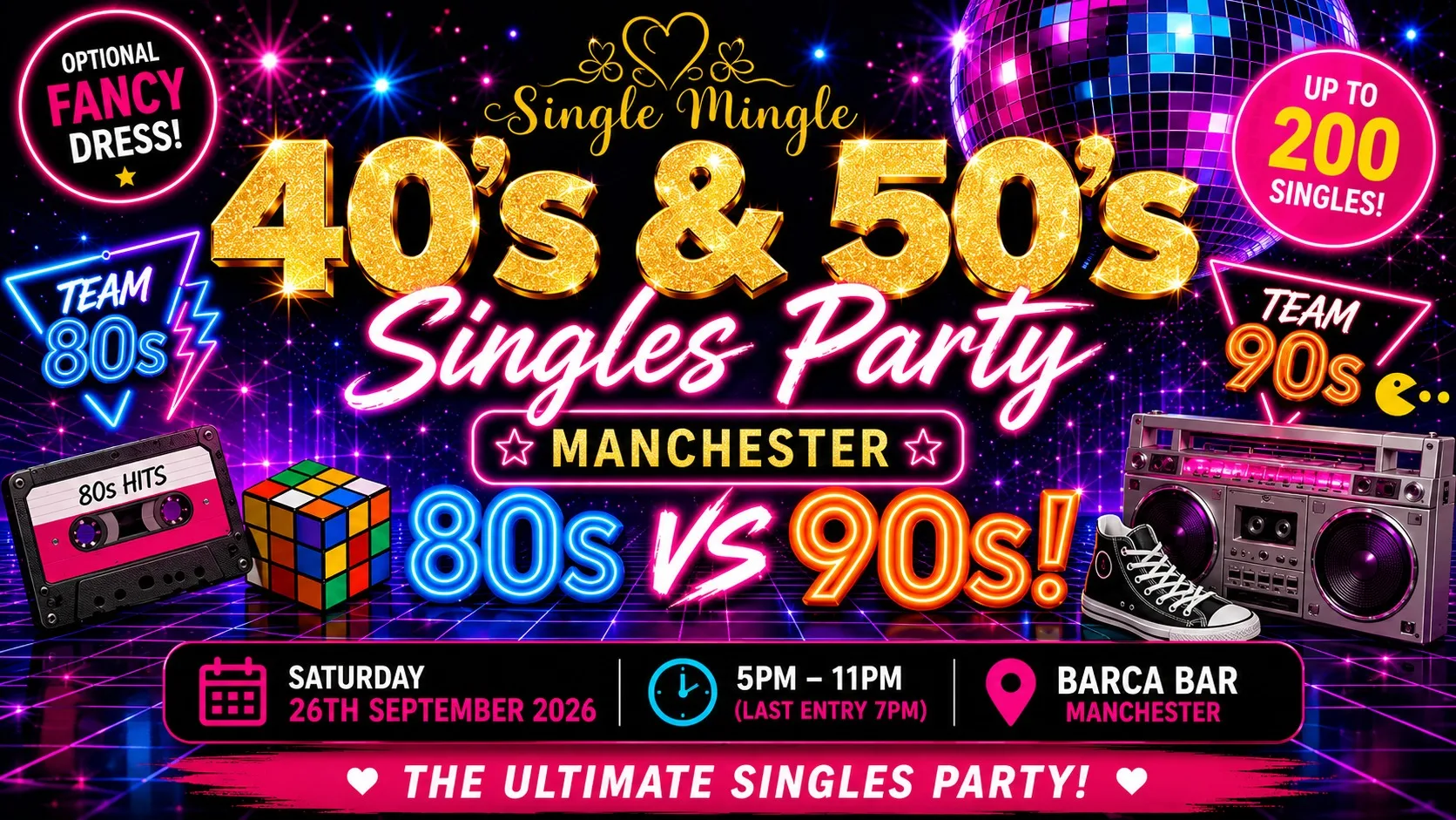 🕺 40s & 50s Singles Party | 80s vs 90s! | Manchester @ Barca, Bar | Up To 200 Singles! at Barça - Canal-side Bar, Castlefield - Manchester
