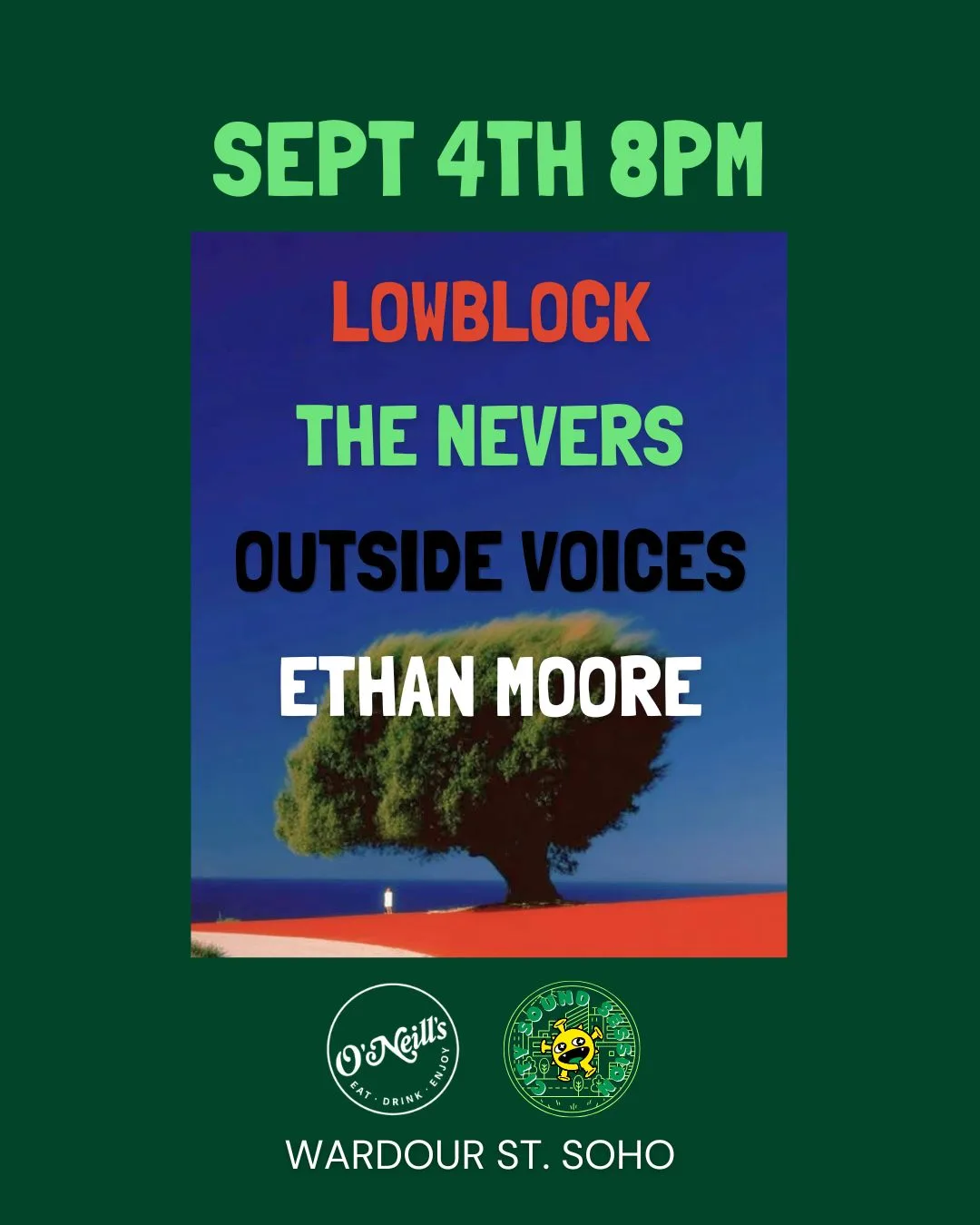 Lowblock, The Nevers, Outside Voices and Ethan Moore at O'Neill's Wardour Street