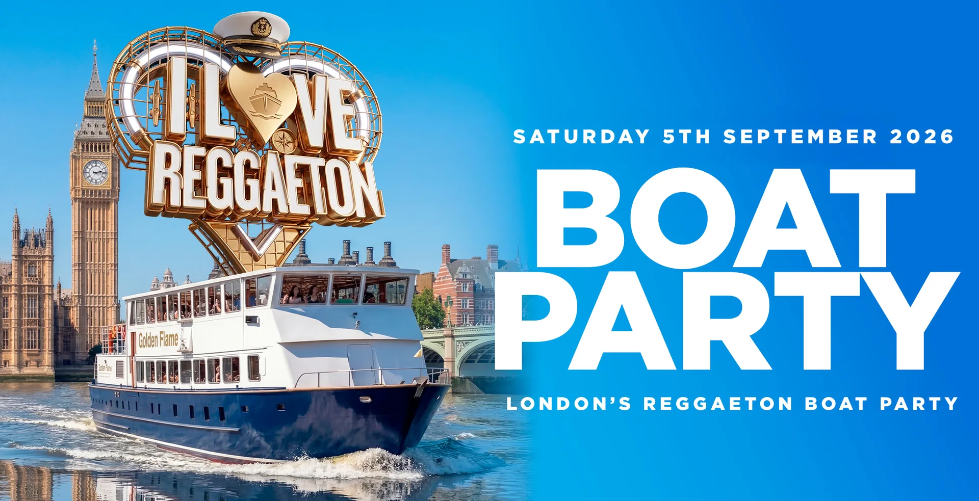 BOAT REGGAETON PARTY BY I LOVE REGGAETON - LONDON - SAT 5TH SEPTEMBER 2026 at Temple Pier
