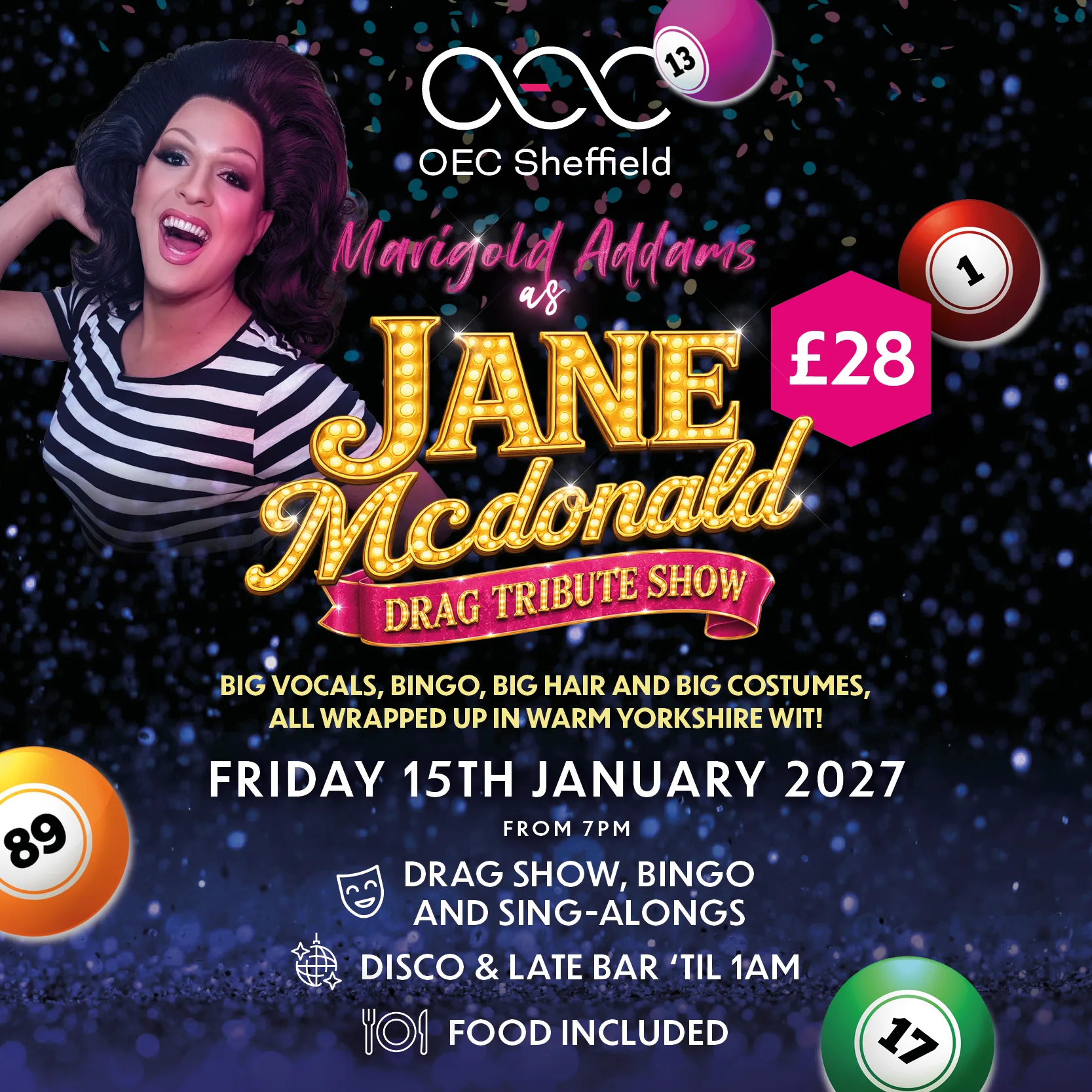 Marigold Addams as Jane McDonald Drag Tribute Show at OEC Sheffield