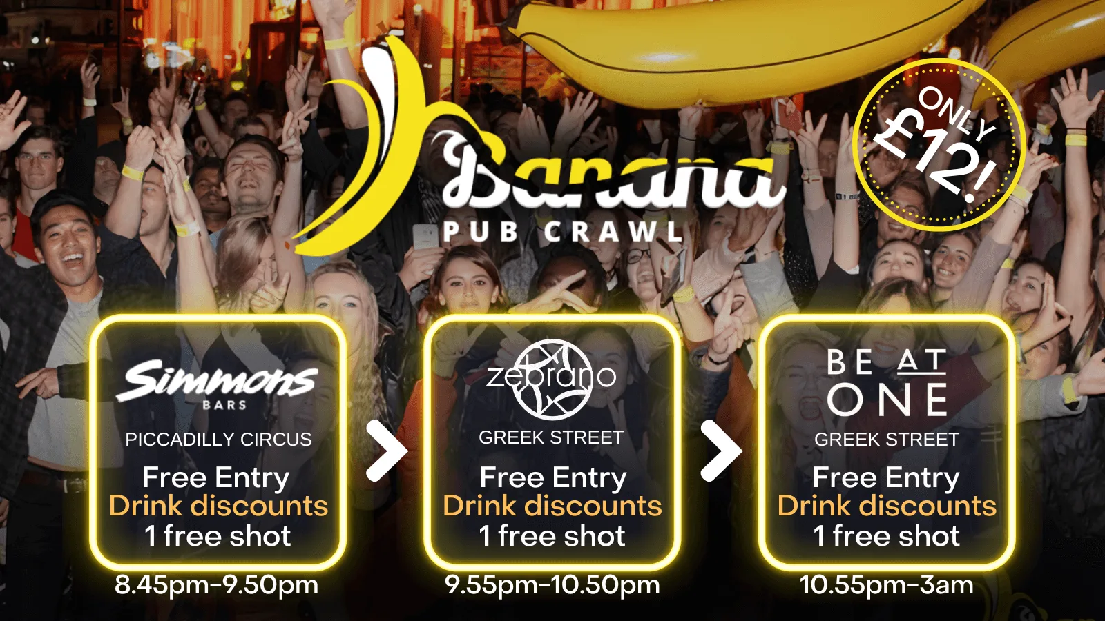 Ending at Be At One - 3 venues - Banana Pub Crawl London at Simmons Bar | Piccadilly Circus