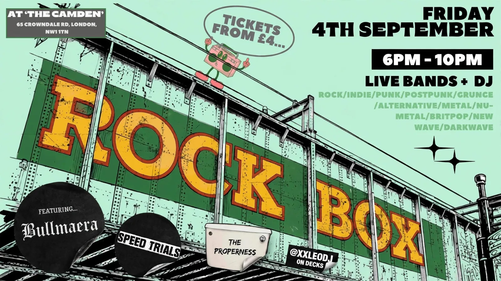 CAMDEN ROCKBOX • Bands + DJ • Rock/Indie/Post Punk Night in Camden Town at The Camden