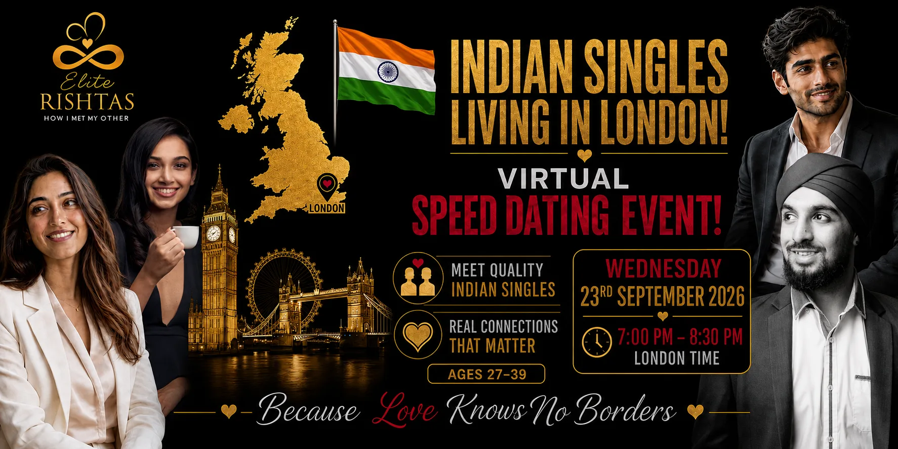 Online Speed Dating | For Indian Singles in London, UK (Ages 27 - 39)