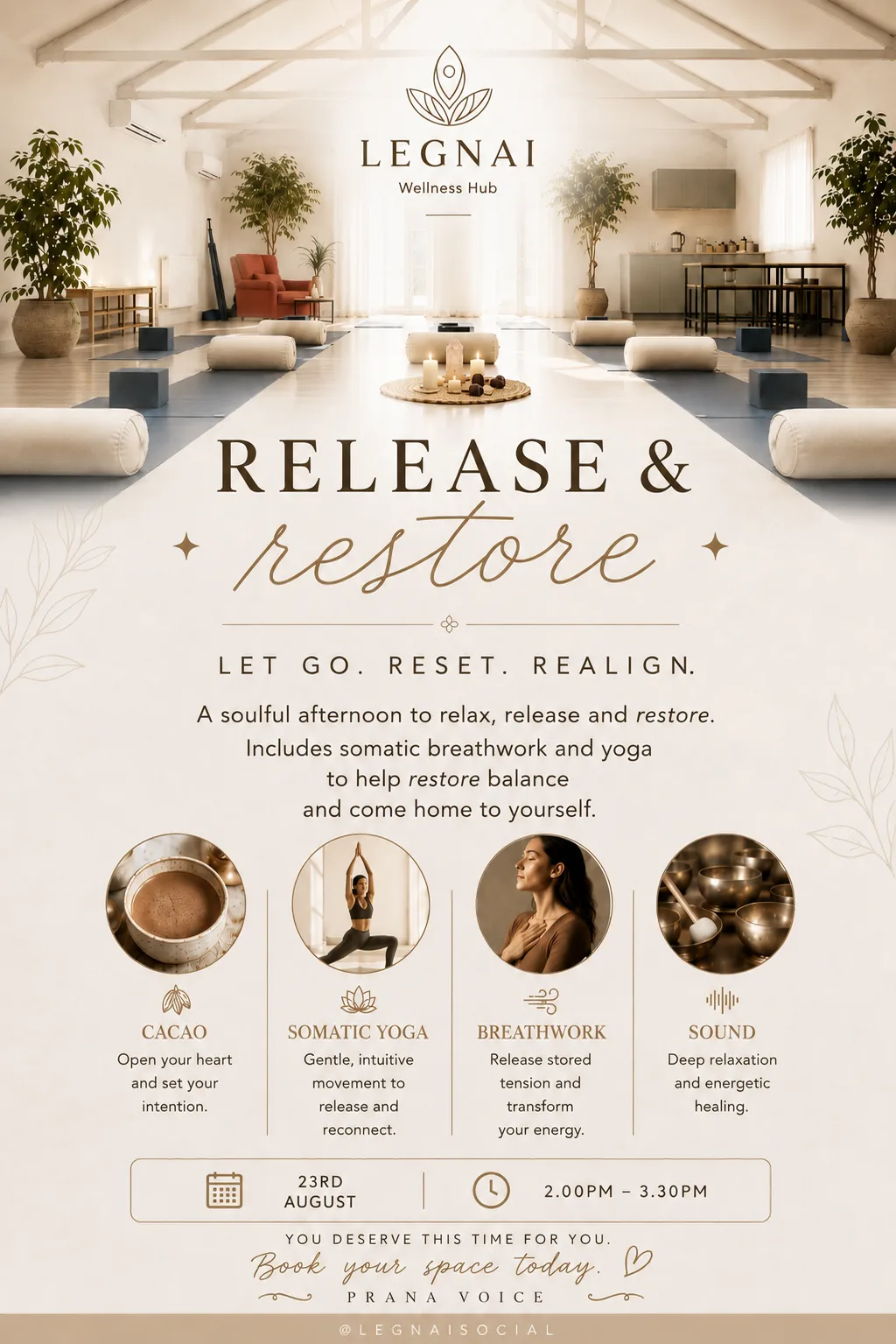 Somatic Release & Restore mini retreat (cacao, yoga, breathwork & sound) at Prana Voice - Holistic Well-Being