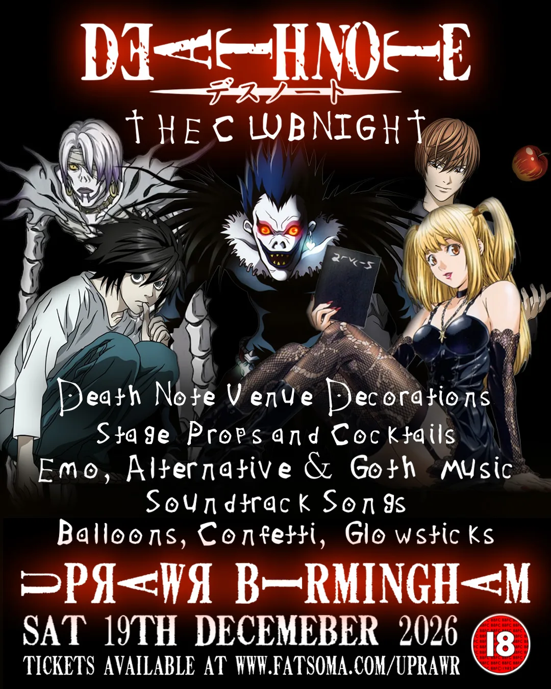 Death Note: The Clubnight 📓🖊️ UPRAWR Birmingham, Saturday 19th December 2026 💀🍎 at The Asylum Venue