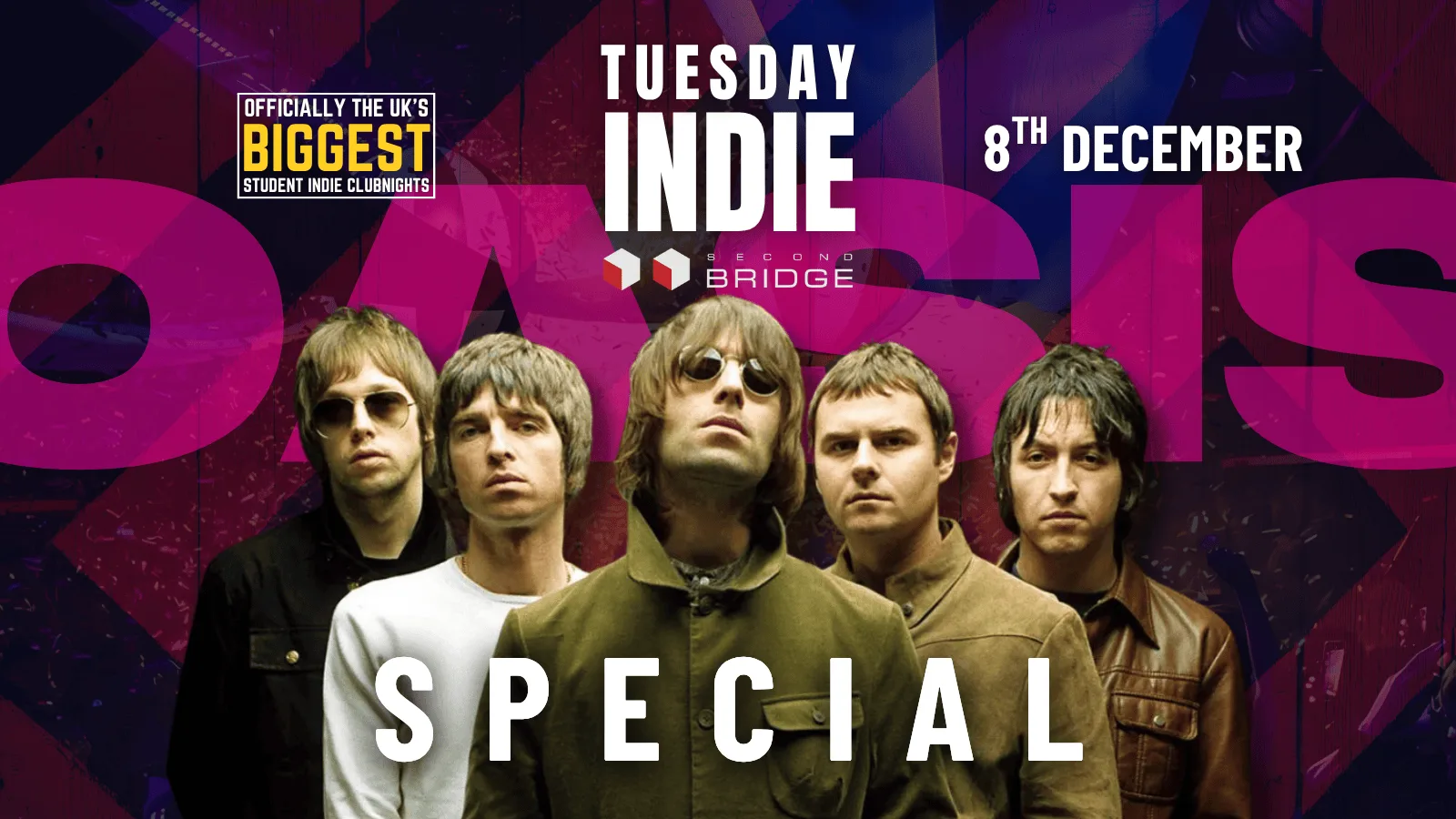 Tuesday Indie OASIS SPECIAL at Second Bridge - 8th December at Second Bridge