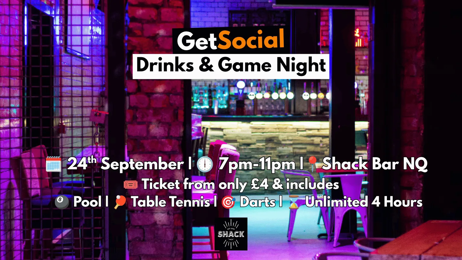 GetSocial Drinks & Games Night | Meet New People & Make Friends (20s–40s) 🎱 at Shack Manchester