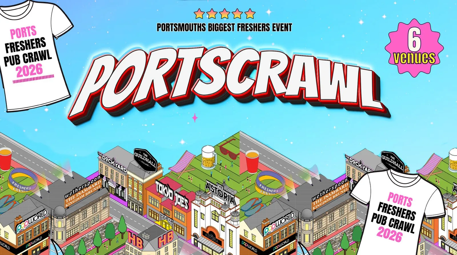 OFFICIAL PORTSCRAWL - ⛳🏌🏼‍♂️ The Original Portsmouth Pub Crawl - 5000 STUDENTS 🚨 - 7 HUGE VENUES 🚨⛳🏌🏼‍♂️- Includes FREE T-SHIRT! at The Sugarshack, Guildhall Village, Wetherspoons, The Dockyard, Hampshire Boulevard,  Tokyo Joes,  The Astoria