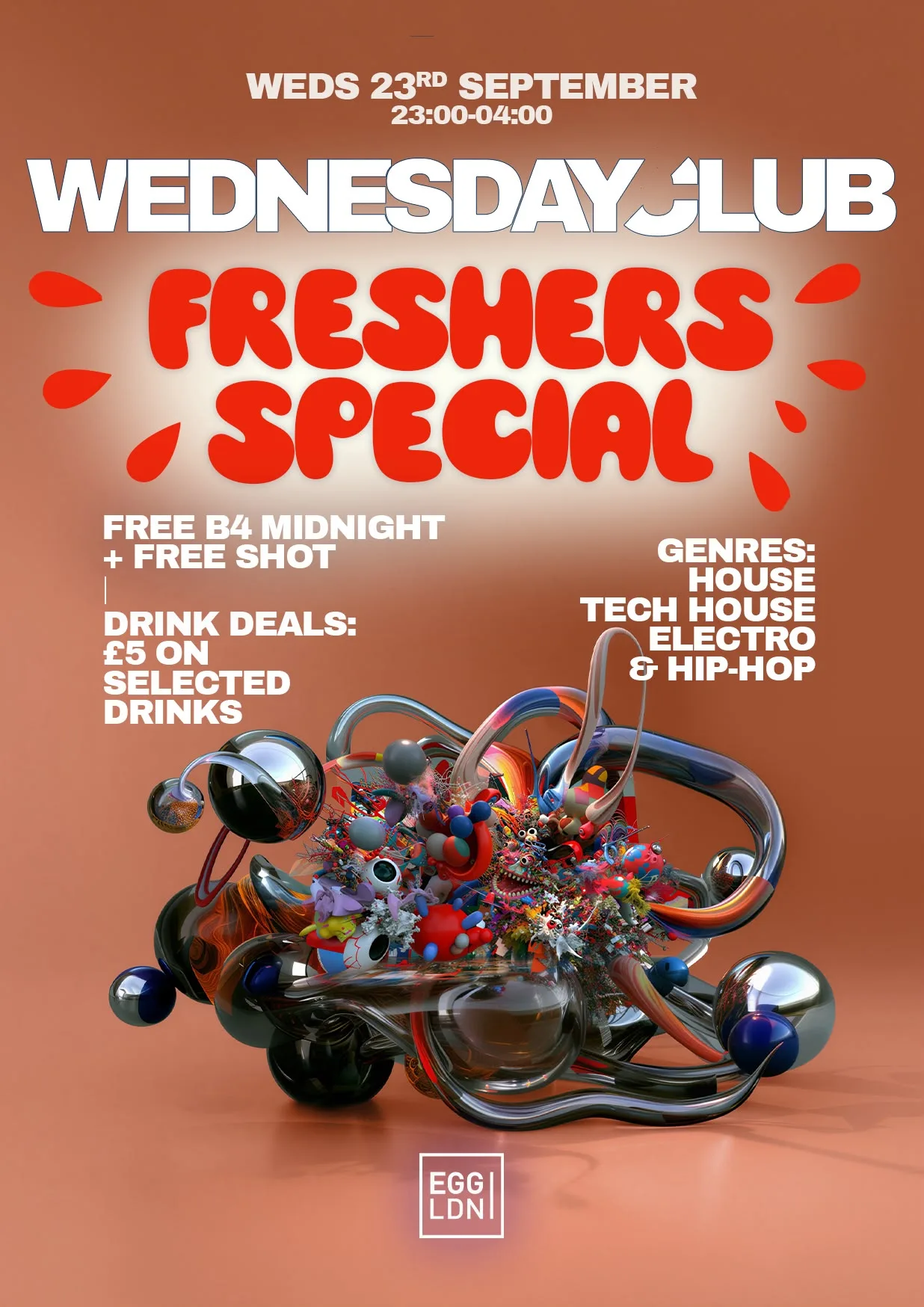 Wednesday Club Freshers special: House, Tech House, Electro & Hip Hop - Free Tickets at Egg London Nightclub