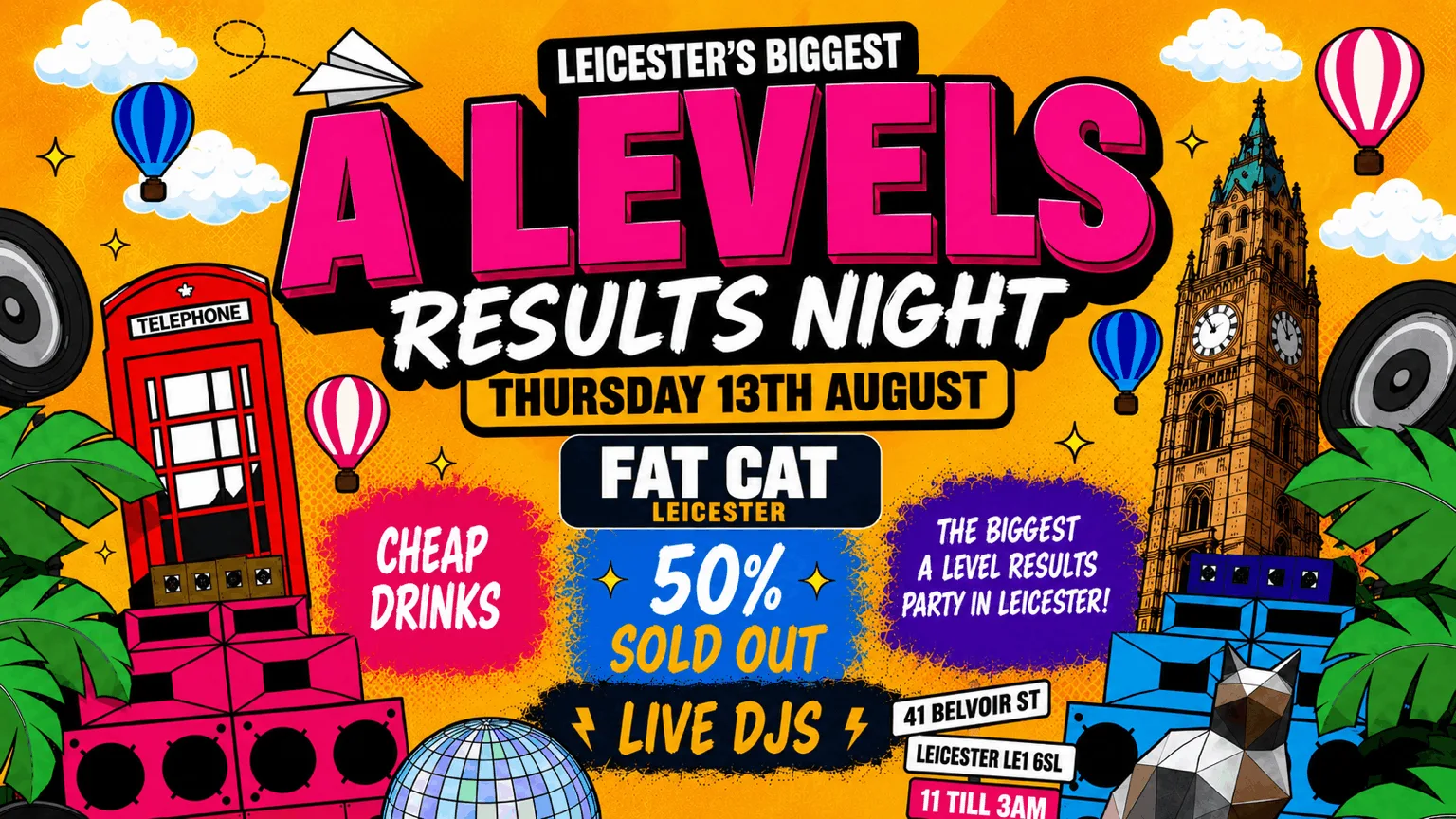 Leicester's Official A Level Results Party (70% Sold Out) Thurs 13th August 🥳🍾 at Fat Cat Cocktail Bar & Lounge