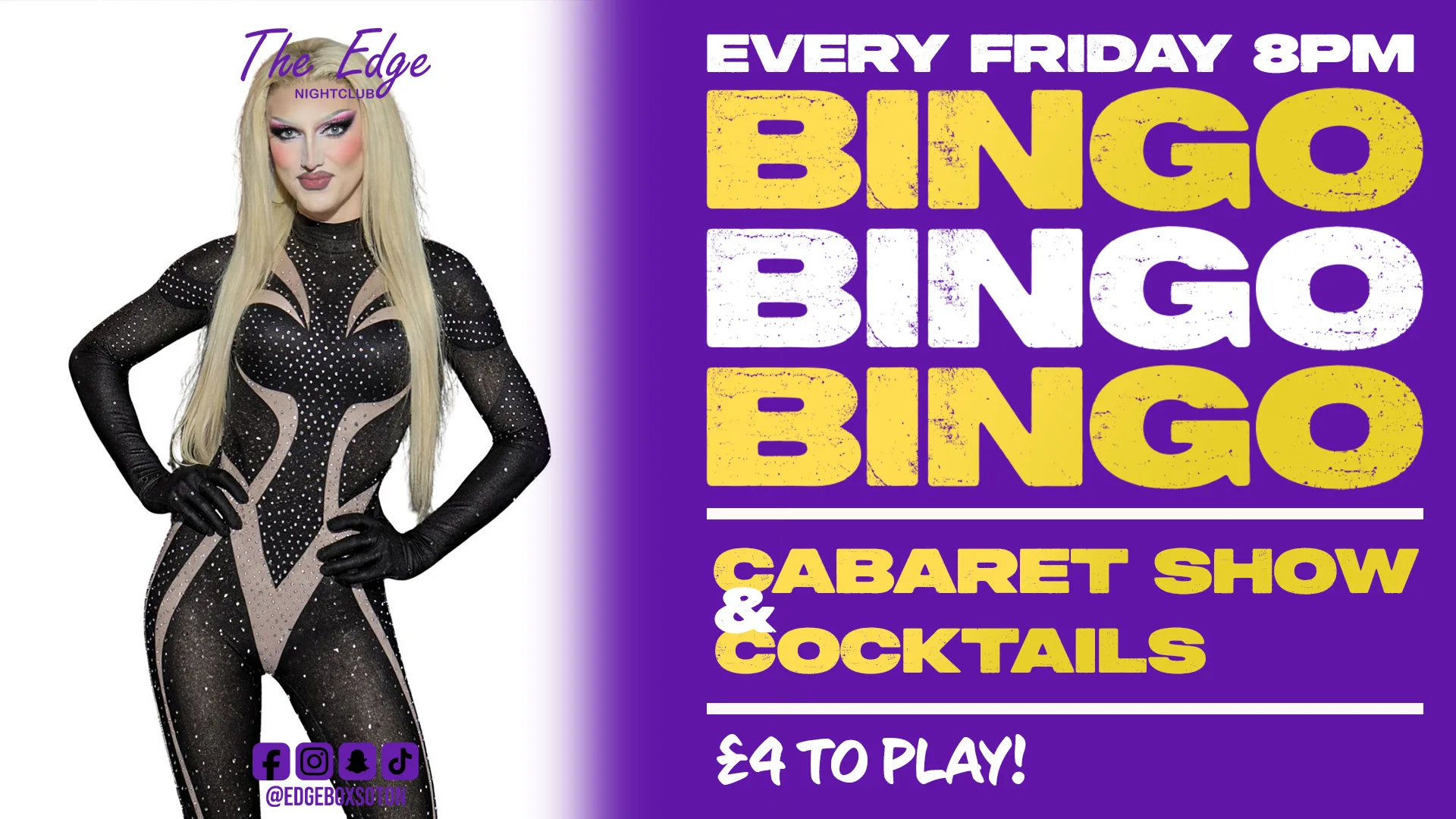 🎤Bingo, Cabaret & Cocktails - Prizes to be won!🎁 at The Edge & The Box Bar