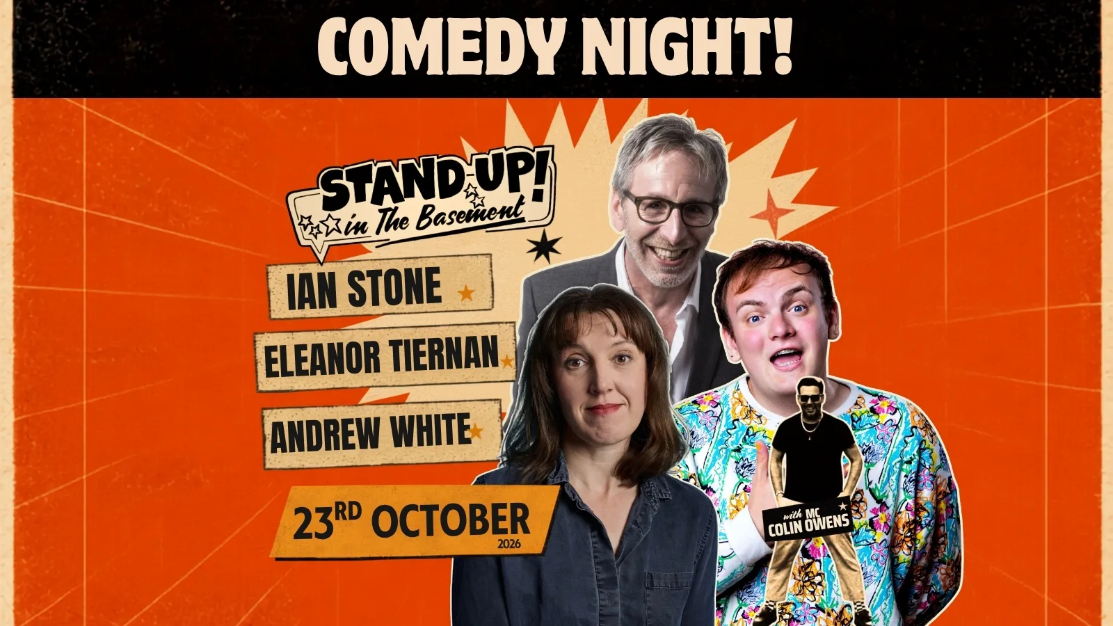 Stand Up Comedy with Ian Stone, Eleanor Tiernan + Andrew White at Papillon