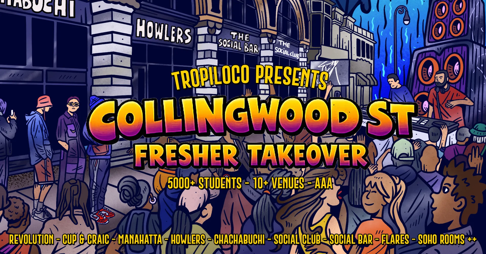 🌴🏄🏽‍♂️ TROPILOCO COLLINGWOOD STREET PARTY TAKEOVER 🏄🏽‍♂️🌴 10+ VENUES | ACCESS ALL AREAS | 5000+ STUDENTS | NEWCASTLE UNI FRESHERS TOUR NIGHT ONE