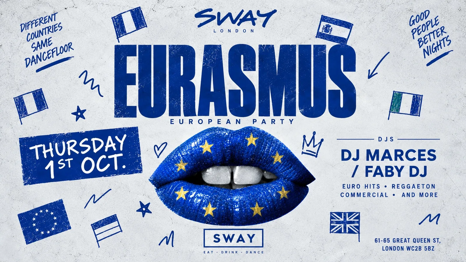🇪🇺 EURASMUS — EUROPEAN PARTY 🇪🇺. 100 TICKETS FREE ENTRY. 1st October at Sway Bar