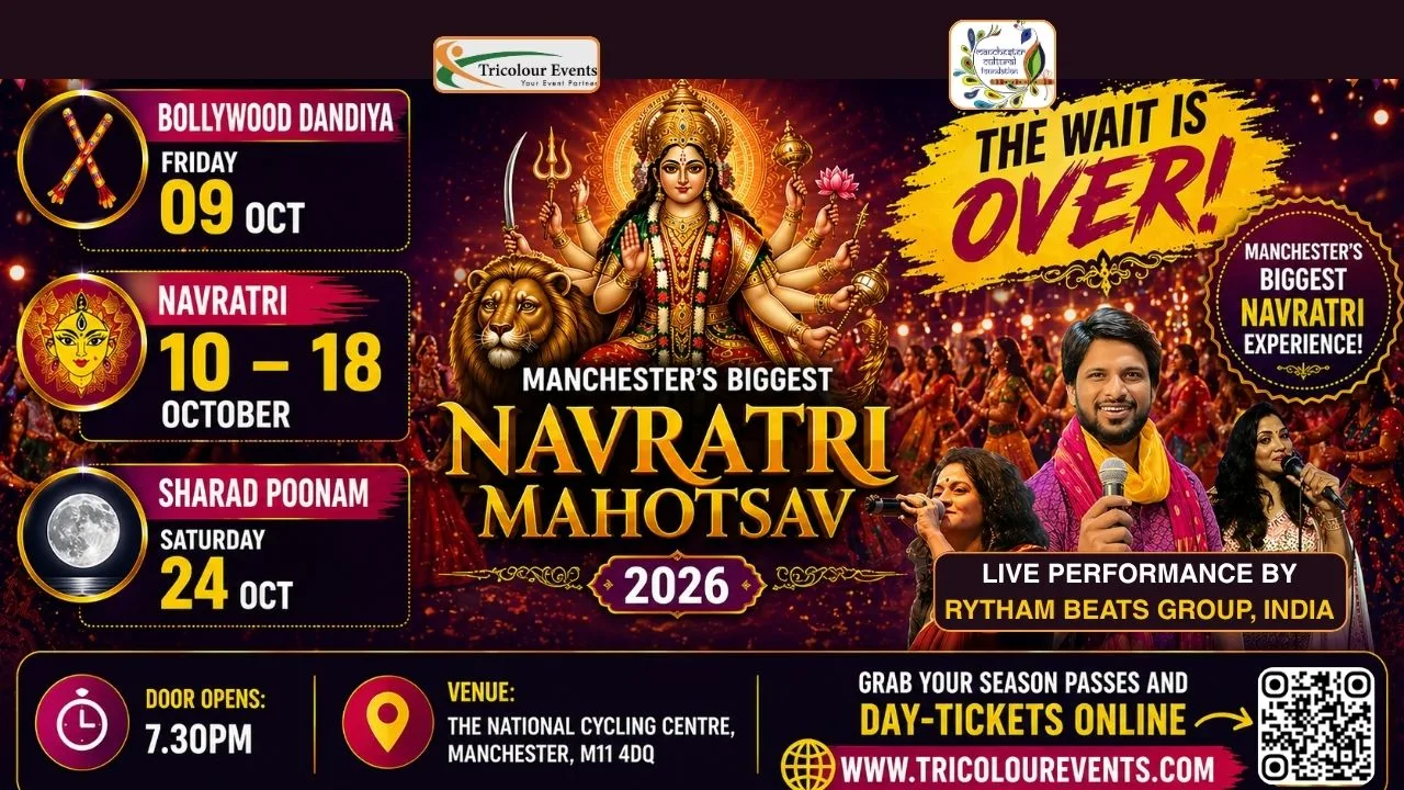 Manchester Navratri Mahotsav 2026 | 11 Nights Season Pass | Tricolour Events at The National Cycling Centre