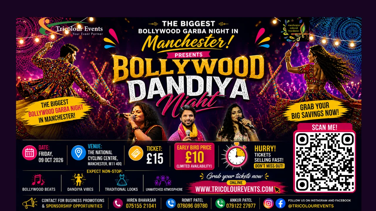 Bollywood Dandiya Night 2026 | Manchester | Tricolour Events at National Cycling Centre