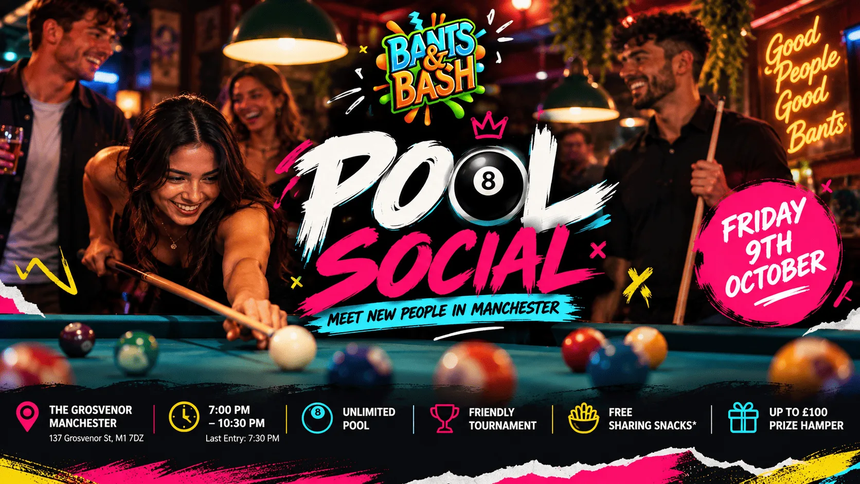 Meet New People in Manchester | Friday Night Pool Social | Bants & Bash at The Grosvenor Manchester