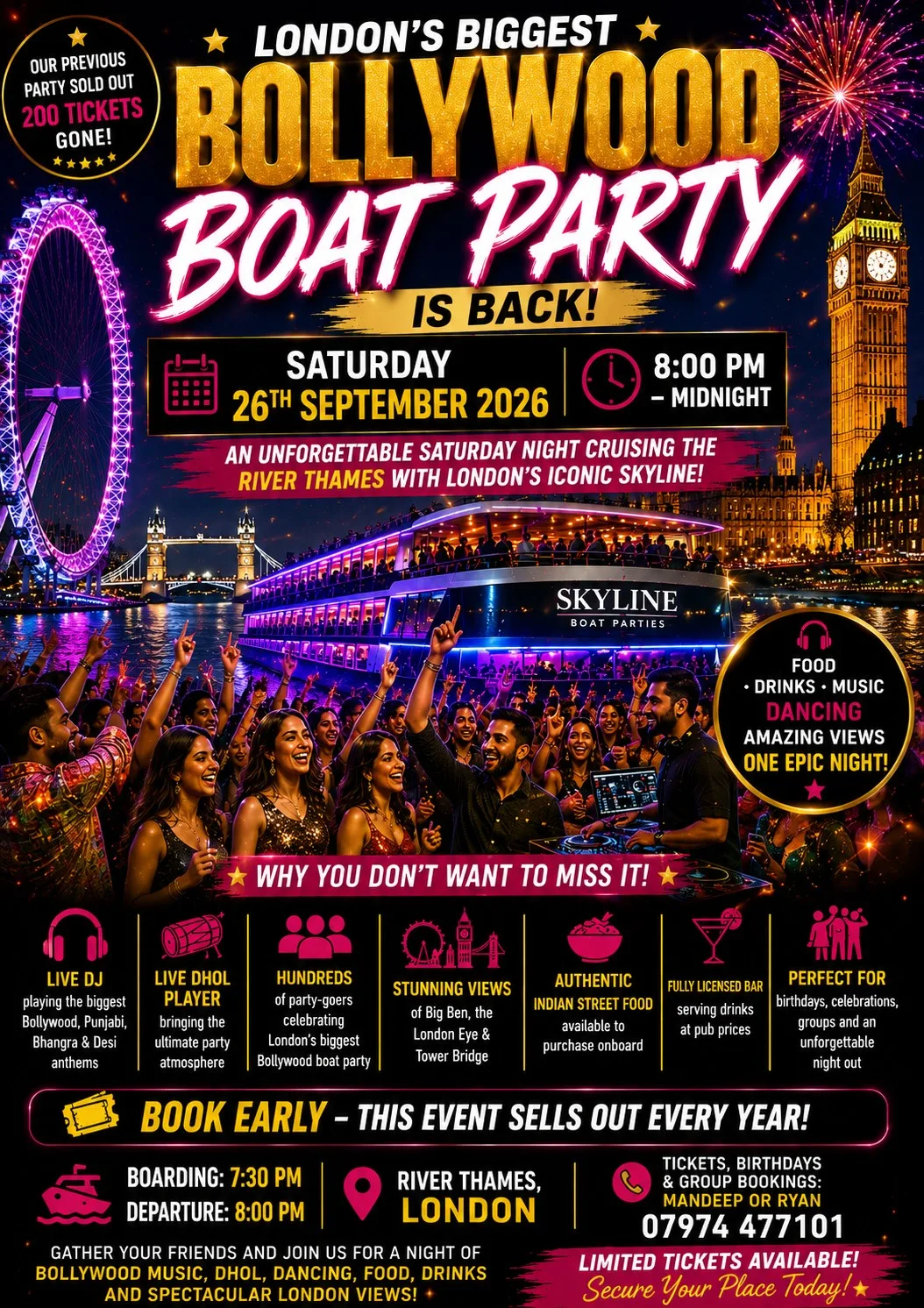 🚢 LONDON’S BIGGEST BOLLYWOOD BOAT PARTY IS BACK! 🇮🇳✨ at Crown Pier