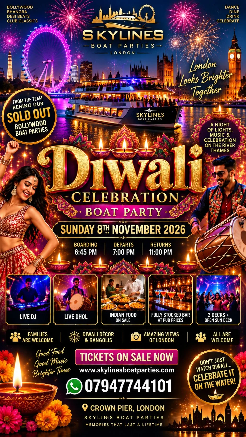 🚢 DIWALI CELEBRATIONS LONDON’S BIGGEST BOLLYWOOD DIWALI BOAT PARTY IS BACK! 🇮🇳✨ at Crown Pier