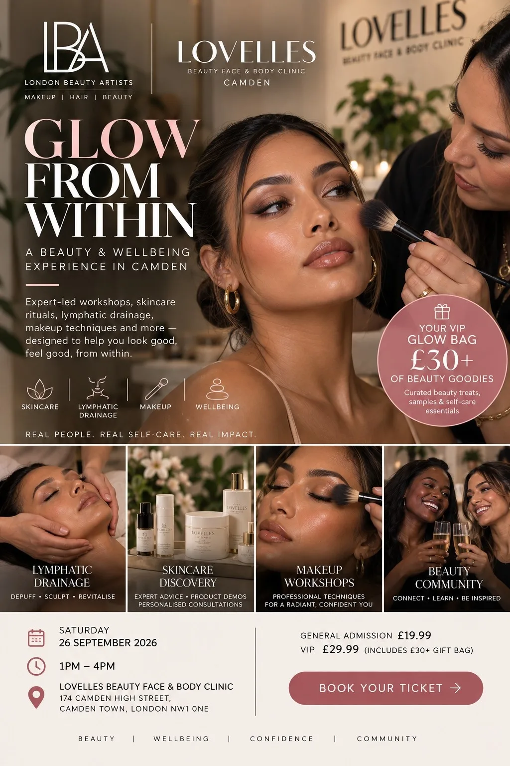 GLOW FROM WITHIN: THE LFW BEAUTY EXPERIENCE, Skincare + Celebrity Makeup Artist + £30 Beauty Gift Bag