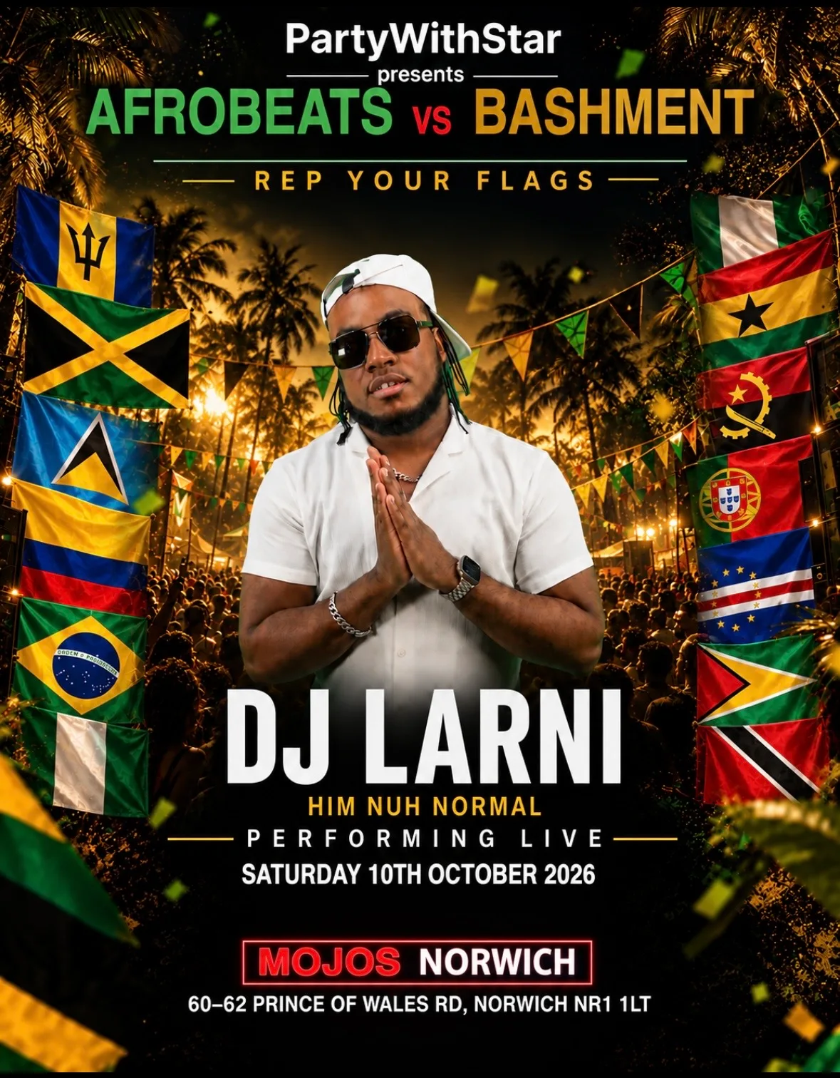 The baddest dancehall dj Larni performing live in Norwich for Afrobeats v bashment at Mojo's