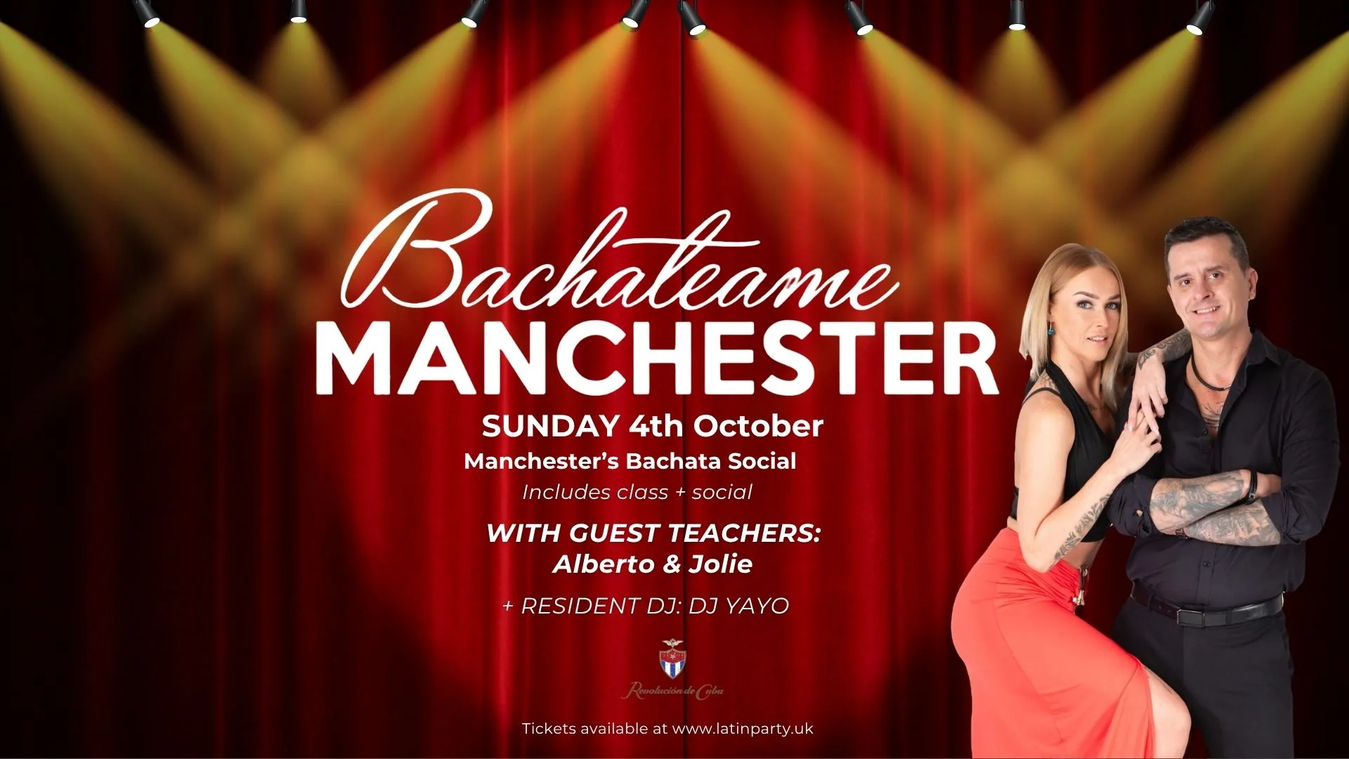 Bachateame Manchester with Alberto & Jolie - Sunday 4th October | Revolution de Cuba at Revolución de Cuba Manchester