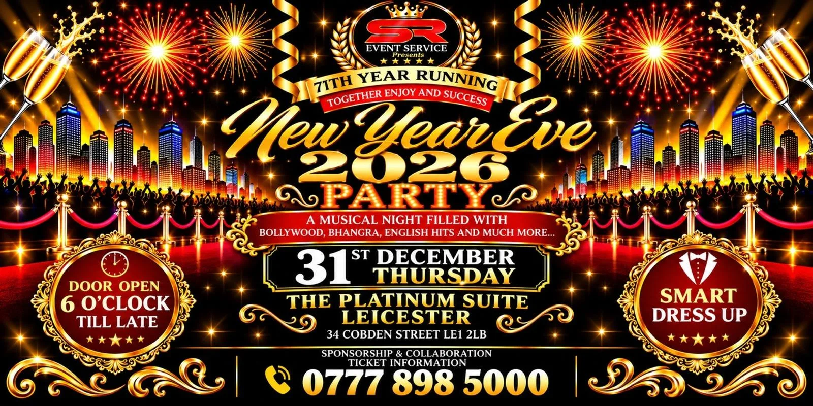 New Year Eve Party 2026 /27 @ The Platinum Suite, Leicester, UK