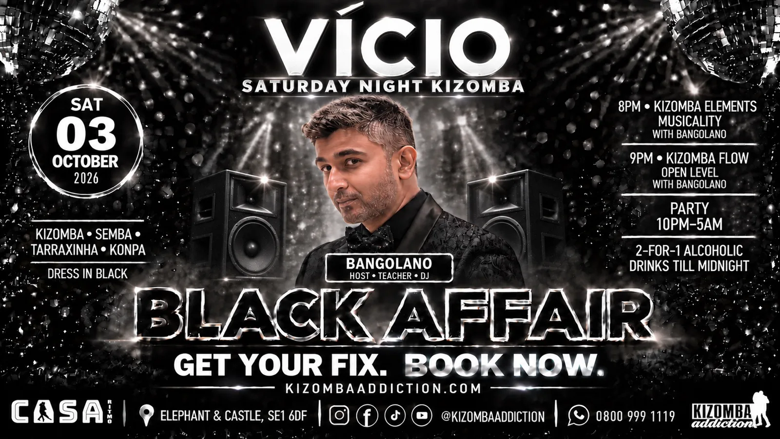 VÍCIO Black Affair Saturday Night Kizomba Classes & Party London at Casa Ritmo