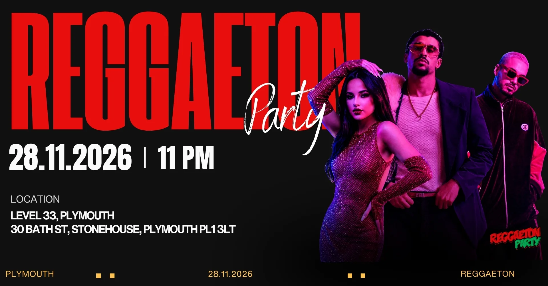 Reggaeton Party (Plymouth) November 2026 at Level 33 Open-Air Rooftop Venue & Club