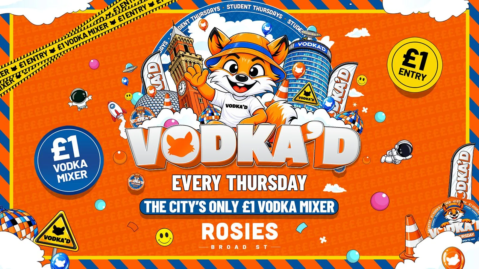 🦊 VODKA'D AT ROSIES 📍 £1 ENTRY ALL-NIGHT // £1 VODKA MIXERS ALL NIGHT 📍 NEW STUDENT THURSDAYS 📍 26.11.26