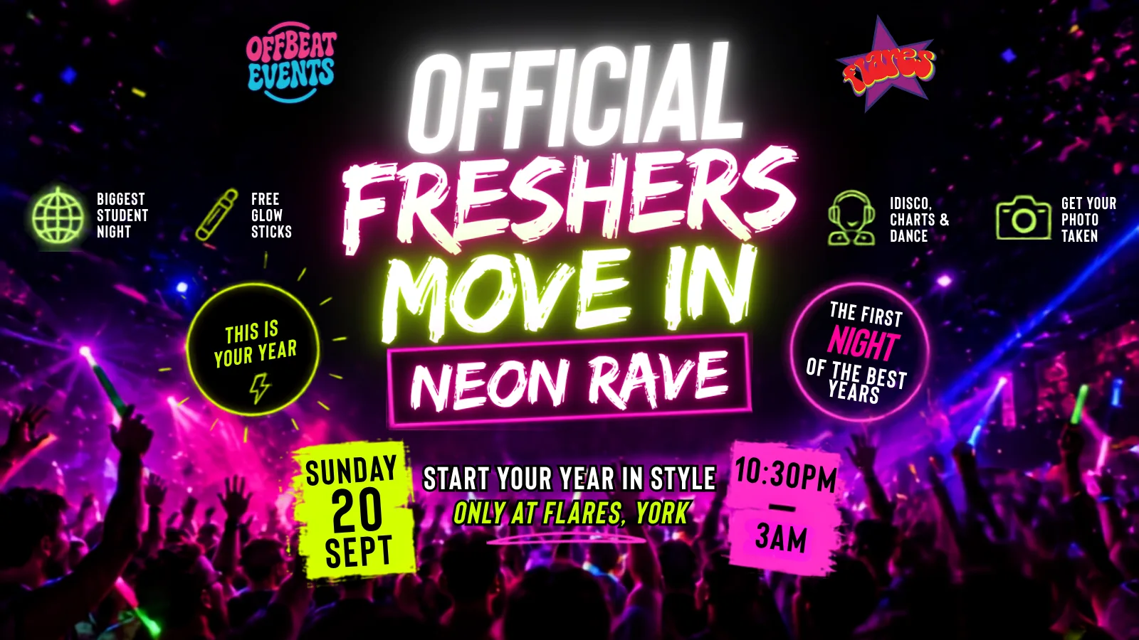 OFFICIAL YORK FRESHERS MOVE IN NEON RAVE @ FLARES at Flares - York