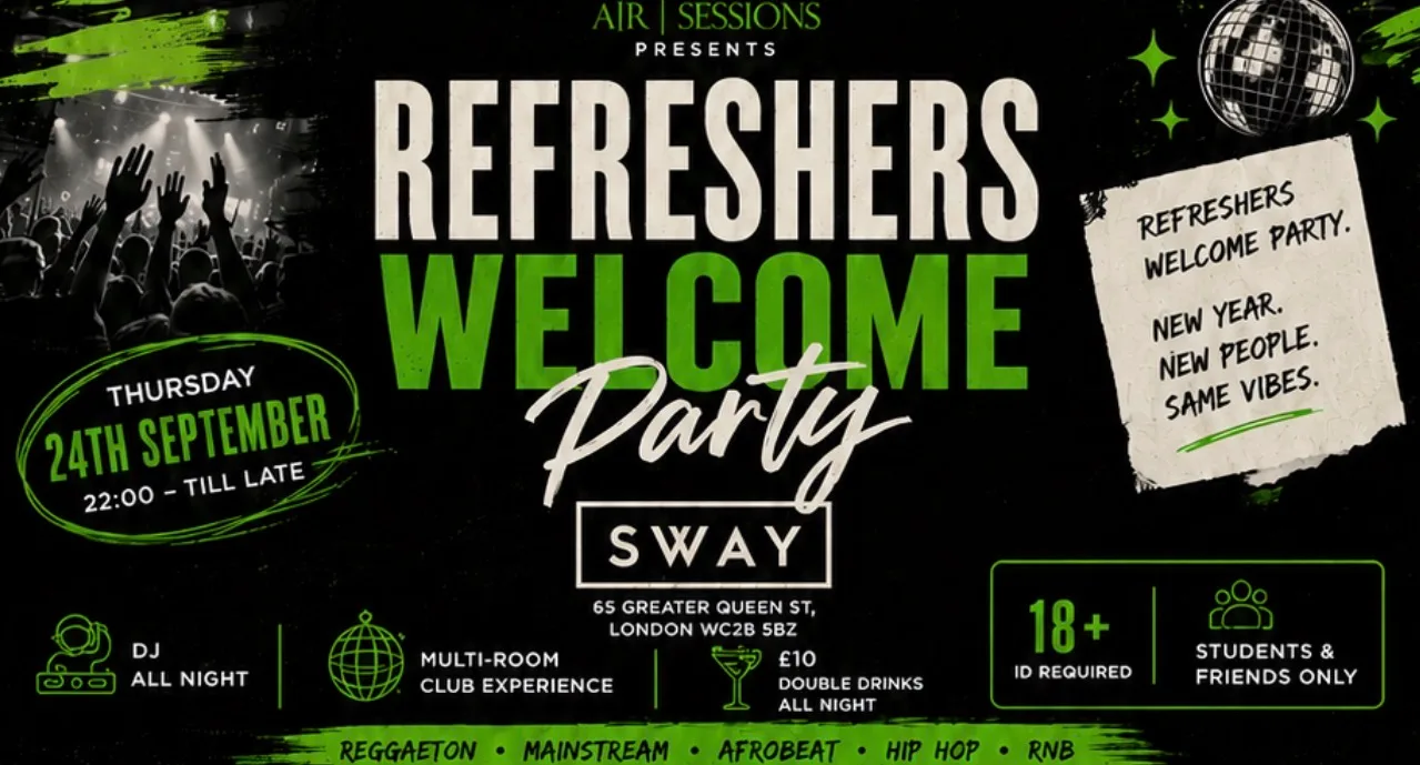 Refreshers Welcome Party 2026/27 at Sway Bar