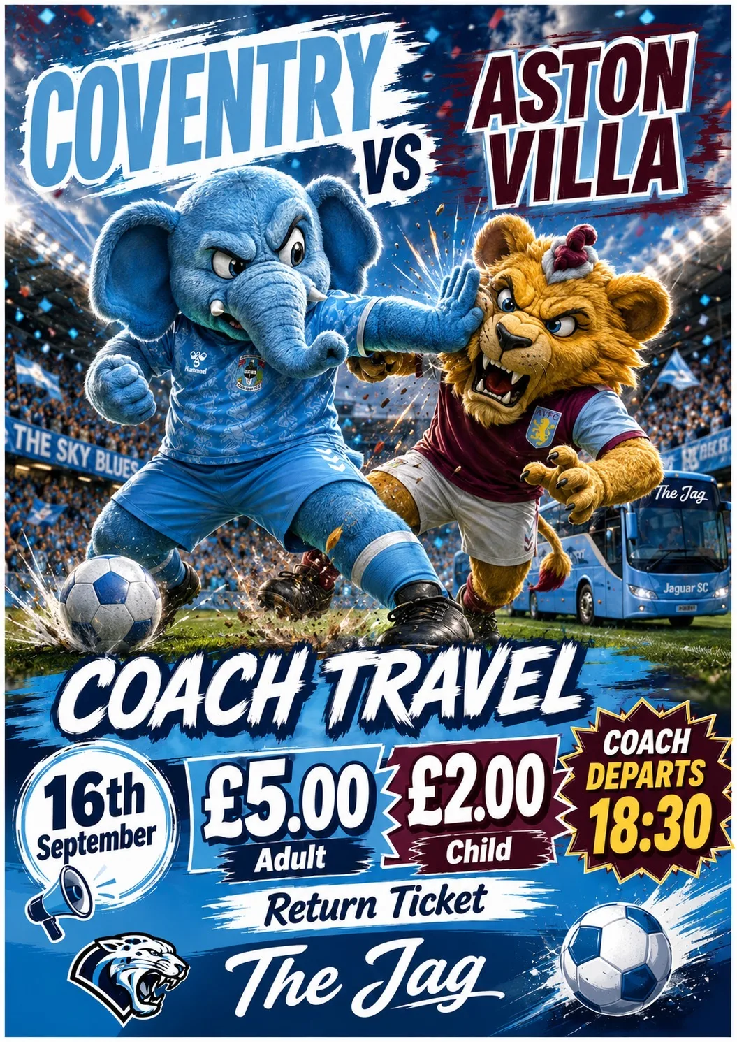 Return coach for CCFC V Villa at Jaguar Cars Sports & Social Club