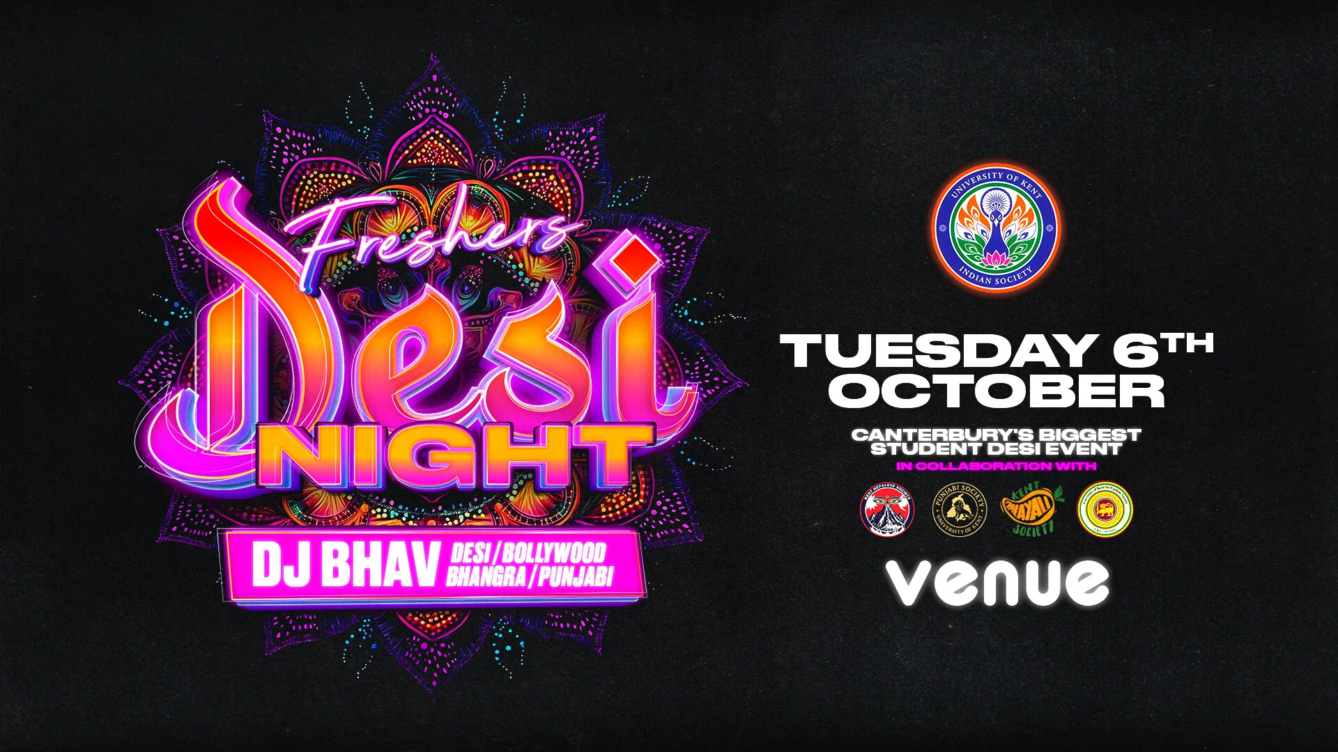 FRESHERS DESI NIGHT - Canterbury at The Venue