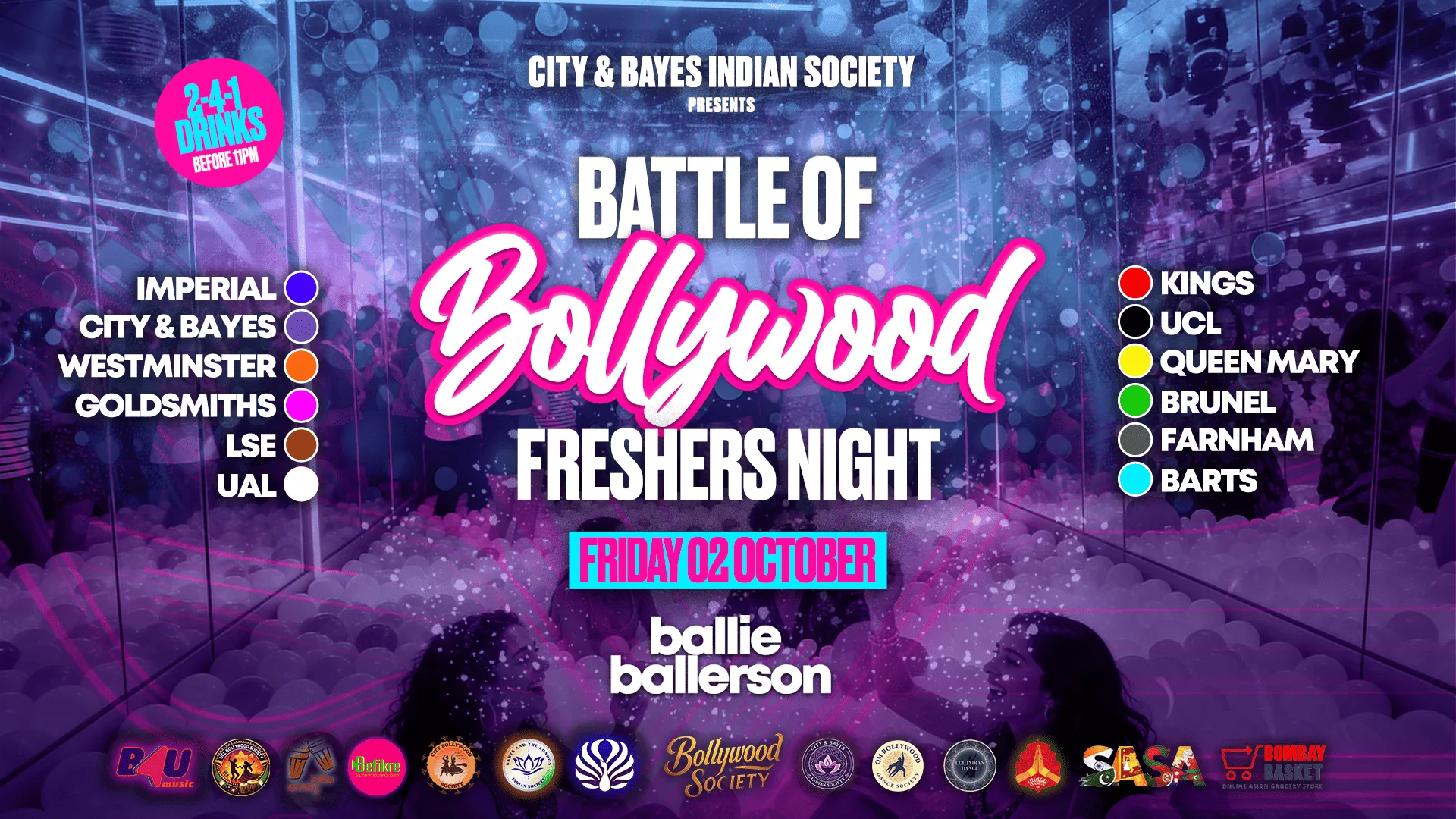 City & Bayes Indian Society presents BATTLE OF BOLLYWOOD (The Official London Universities Freshers Clash) @BallieBallerson [TRENDING🔥] at Ballie Ballerson London