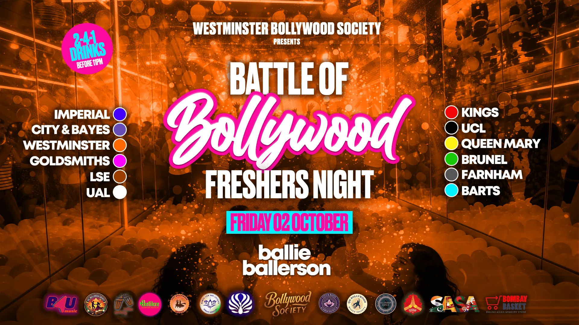 Westminster Bollywood Society presents BATTLE OF BOLLYWOOD (The Official London Universities Freshers Clash) @BallieBallerson [TRENDING🔥] at Ballie Ballerson London