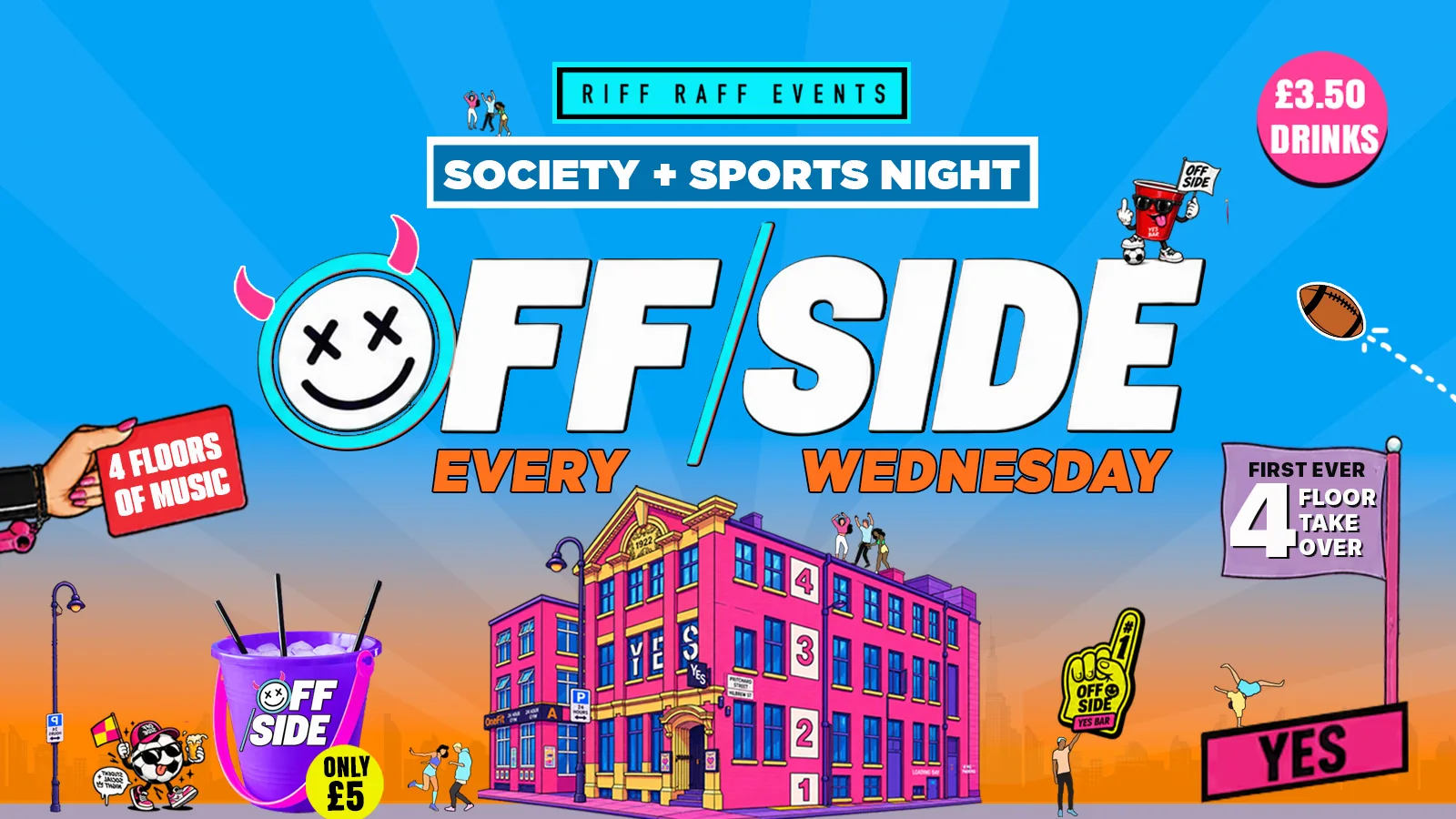 OFFSIDE @ YES 😈 FIRST EVER 4 FLOOR TAKEOVER! £5 Buckets 🪣 £3.50 Drinks! 🥤 HUGE ROOFTOP TERRACE + MORE